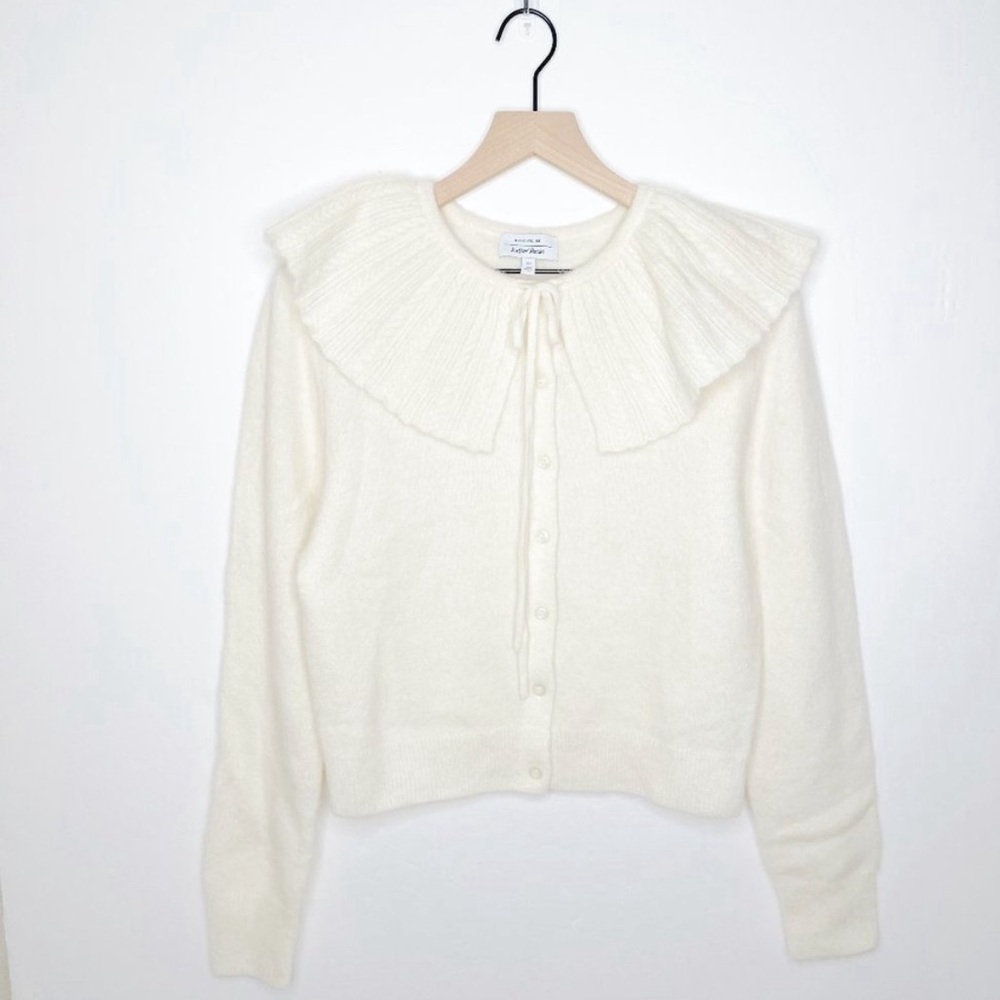 & Other Stories Statement Collar Knit Button Front Cardigan Cream S - Picture 4 of 9